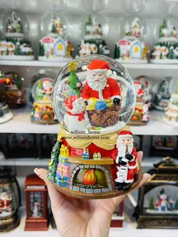 گوی موزیکال بابانوئل و آدم برفی کریسمس، مدل شومینه