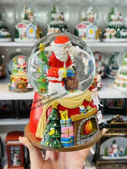 گوی موزیکال بابانوئل و آدم برفی کریسمس، مدل شومینه