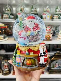 گوی موزیکال بابانوئل و آدم برفی کریسمس، مدل شومینه