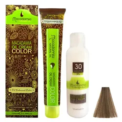 رنگ مو ماکادامیا شماره 7.12 حجم 100 میلی لیتر رنگ بلوند ماسه ای به همراه اکسیدان ماکادامیا مدل 30vol نه درصدی حجم 150 میلی لیتر