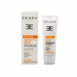 کرم ضد آفتاب پوست چرب بی رنگ SPF50 اریکه | ضد جوش | حجم 50 میل لیتر