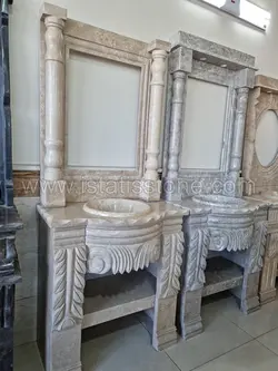 روشویی دوپایه کلاسیک گل و برگ طوسی کاسه روکار