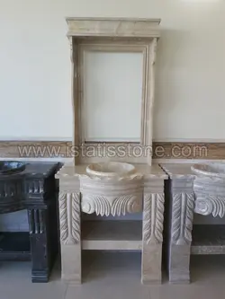 روشویی دوپایه کلاسیک گل و برگ طوسی کاسه روکار