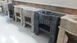 روشویی دوپایه کلاسیک گل و برگ طوسی کاسه روکار