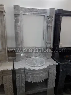 روشویی دوپایه کلاسیک گل و برگ طوسی توکار