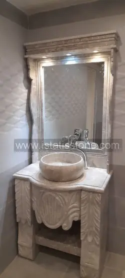 روشویی دوپایه کلاسیک گل و برگ کرم کاسه روکار