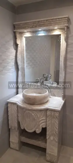 روشویی دوپایه کلاسیک گل و برگ کرم کاسه روکار