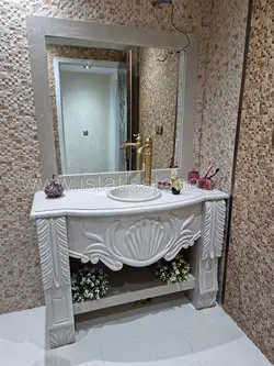 روشویی دوپایه کلاسیک گل و برگ کرم کاسه روکار