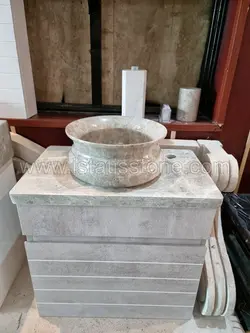 روشویی سنگی صفحه و کاسه 40*60 طوسی رنگ کاسه روکار