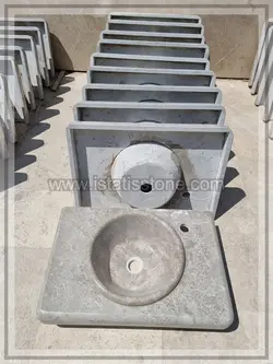 روشویی سنگی صفحه و کاسه 40*70 طوسی رنگ کاسه توکار