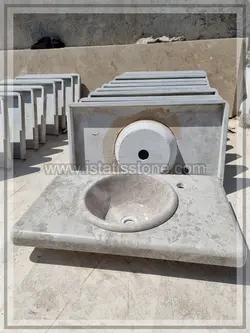 روشویی سنگی صفحه و کاسه 40*70 طوسی رنگ کاسه توکار