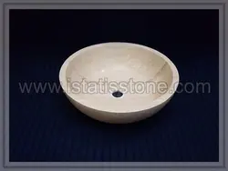 کاسه روشویی سنگ تراورتن کرم. طرح جامی