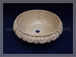 کاسه روشویی سنگ تراورتن کرم. طرح کلاسیک