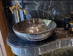 کاسه روشویی سنگ مرمریت مشکی نجف آباد . طرح جامی