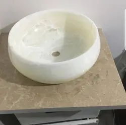 کاسه روشویی مرمر کرم نباتی. طرح تیوپی