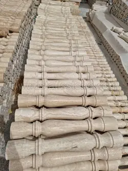 نرده صراحی سنگی تراش گرد کرم عسلی 80 سانتی
