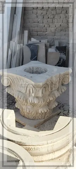 سر ستون گل و برگ قطر 60 سنگ کرم روشن
