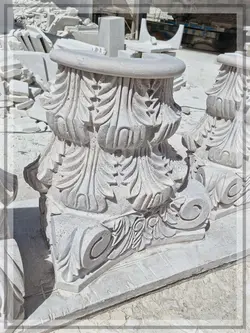 سر ستون گل و برگ قطر 60 سنگ کرم روشن