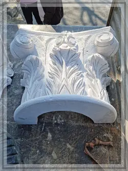 سر ستون گل و برگ قطر 80 سنگ کرم روشن