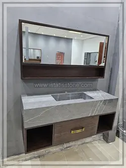 روشویی سرامیک طوسی و کابین طرح چوب تیره 120*40  CEC389-2