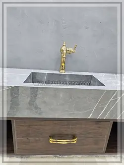 روشویی سرامیک طوسی و کابین طرح چوب تیره 120*40  CEC389-2