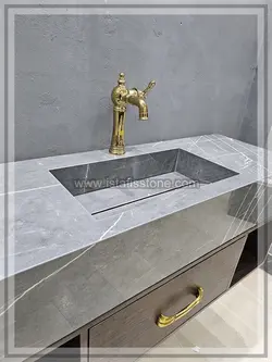 روشویی سرامیک طوسی و کابین طرح چوب تیره 120*40  CEC389-2