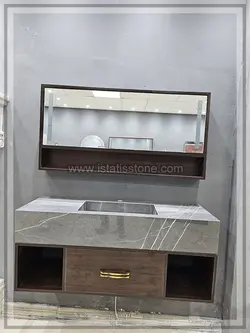 روشویی سرامیک طوسی و کابین طرح چوب تیره 120*40  CEC389-2