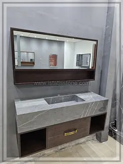 روشویی سرامیک طوسی و کابین طرح چوب تیره 120*40  CEC389-2