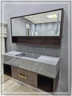 روشویی سرامیک طوسی و کابین طرح چوب تیره 120*40  CEC389-2