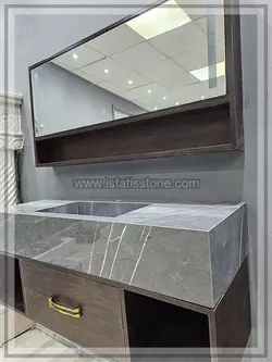 روشویی سرامیک طوسی و کابین طرح چوب تیره 120*40  CEC389-2