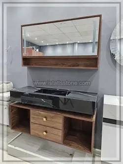 روشویی سرامیک مشکی و کابین طرح چوب روشن 120*40  CEC360-2