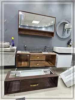 روشویی سرامیک مشکی و کابین طرح چوب روشن 120*40  CEC360-2