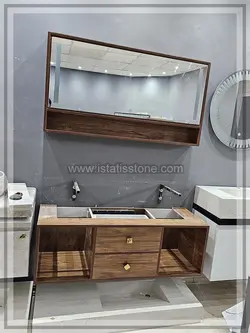 روشویی سرامیک مشکی و کابین طرح چوب روشن 120*40  CEC360-2