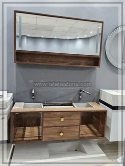 روشویی سرامیک مشکی و کابین طرح چوب روشن 120*40  CEC360-2