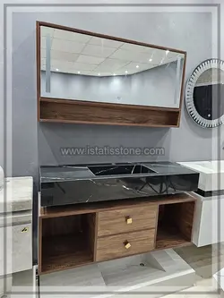 روشویی سرامیک مشکی و کابین طرح چوب روشن 120*40  CEC360-2