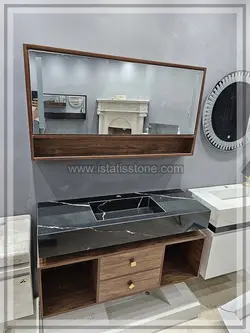 روشویی سرامیک مشکی و کابین طرح چوب روشن 120*40  CEC360-2