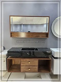 روشویی سرامیک مشکی و کابین طرح چوب روشن 120*40  CEC360-2