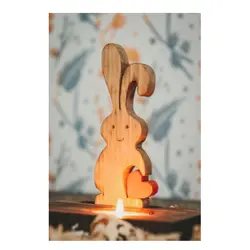مجسمه و جاشمعی چوبی خرگوش طرح قلب