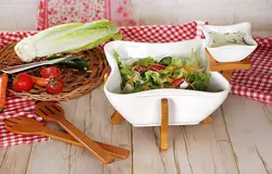 ظرف سالاد خوری طرح لب چین مدل چوب سرامیک