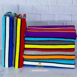 حوله نيم حمام نخ رنگی راه راه | مدل 1124نخ خالصSemi-bath towel colored striped yarn