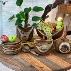 ست کامل ظروف پذیرایی چوب سنجد کد kn29