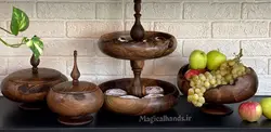 ست کامل ظروف پذیرایی چوبی چوب گردو سیاه کردستان کد kn23