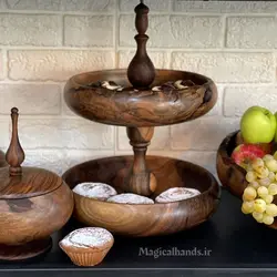 ست کامل ظروف پذیرایی چوبی چوب گردو سیاه کردستان کد kn23