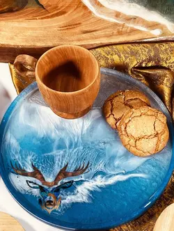 سینی رزینی آبی گرد طرح ابرو باد کدKT47