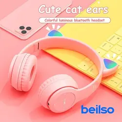 هدفون دخترانه گوش دار گربه ای با طراحی اسپرت کاملا فانتزی عروسکی مدل Cat Ear P47M