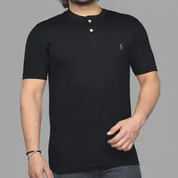 تیشرت مشکی پارچه نخ پنبه یقه فرنچ - فروشگاه لباس دوک