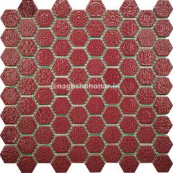 کاشی 6 ضلعی زرشکی برجسته