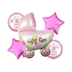 بادکنک فویلی 5 تکه تم تولد بیبی دختر طرح کالسکه
