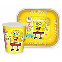 پیش دستی و لیوان تم تولد باب اسفنجی