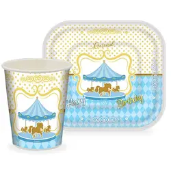 پیش دستی و لیوان تم تولد کراسل پسرانه